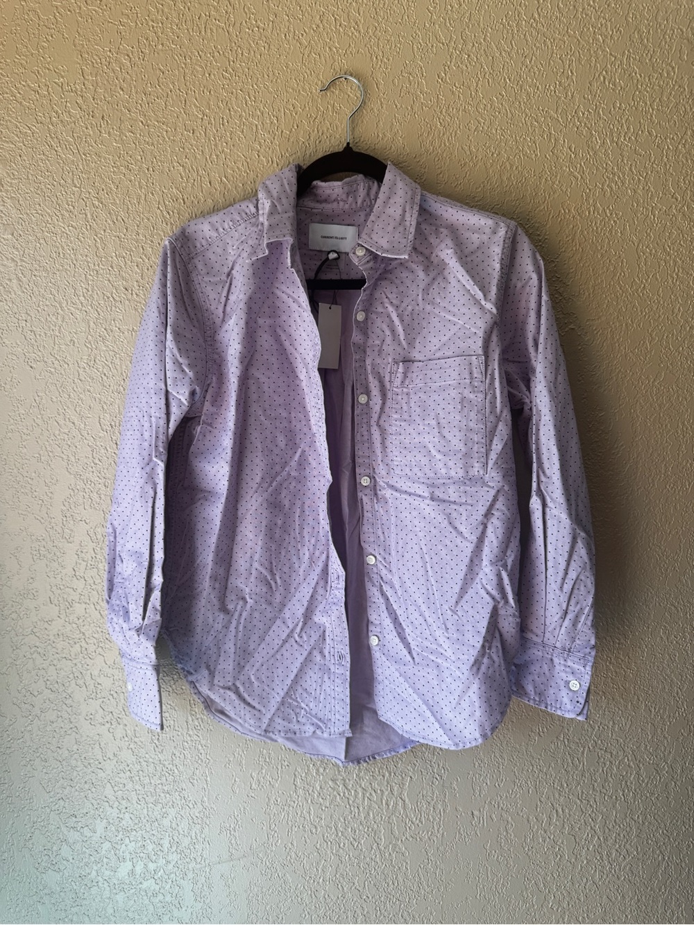 Current/Elliott Light Lavender Dot Long-Sleeve Button-Down Shirt